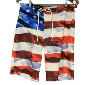 Old Navy American Flag Board Shorts Swim Trunks Patriotic Red White Blue Mens 28